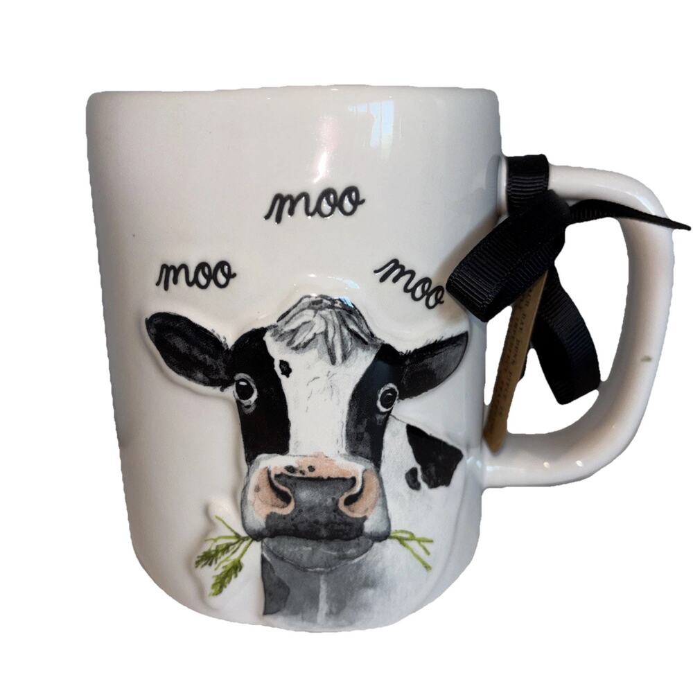Rae Dunn Cow "MOO MOO MOO" Farmhouse Farm Barn Coffee Tea Mug NEW